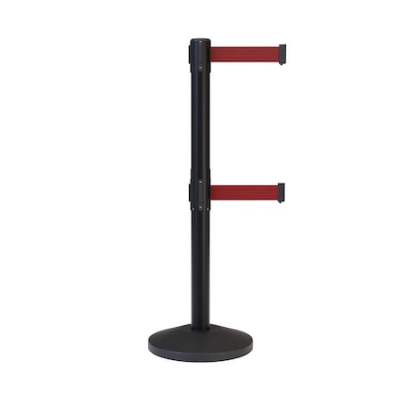 Stanchion Dual Belt Barrier Black Post 13ft. Maroon Belt